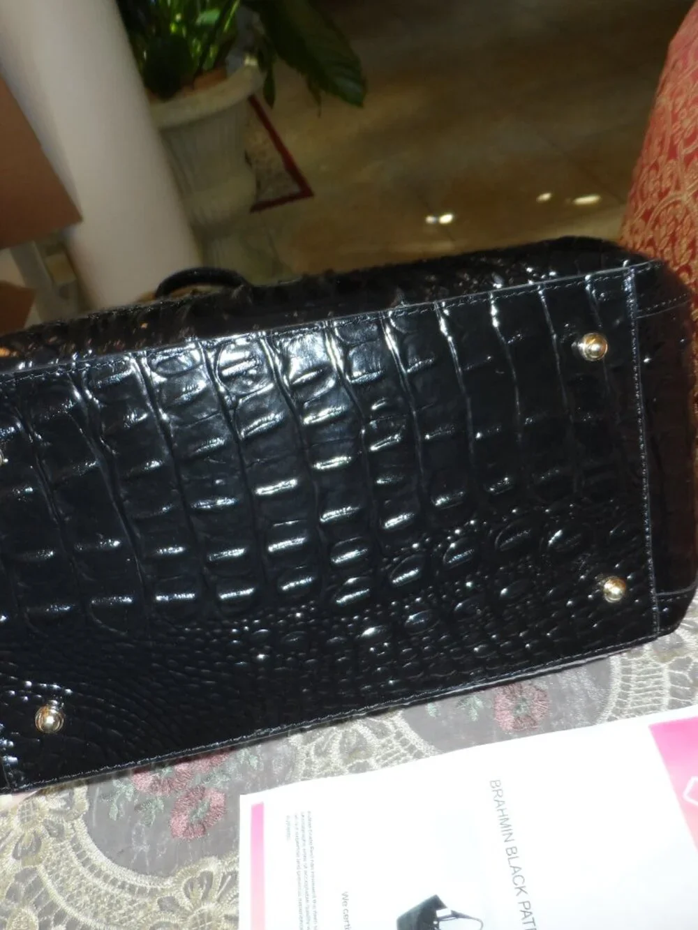 New Brahmin Black Patent Croc Embossed Iona Large Tote Bag - Picture 10 of 16